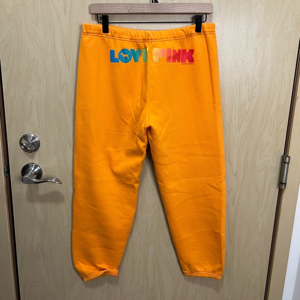 Victorias Secret Pink Sweatpants Women Small Orange Rainbow Booty Y2K 2006 Crop